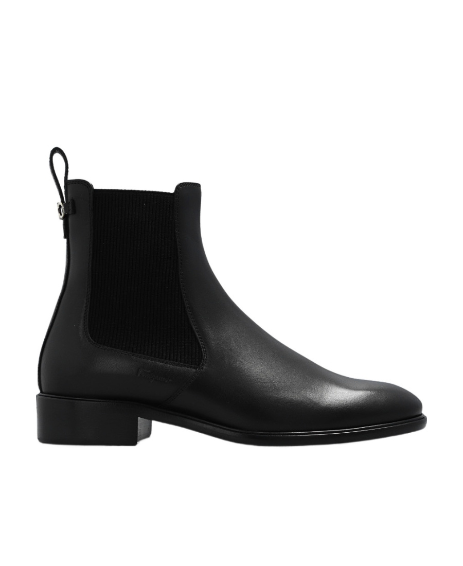 Ferragamo Gancini Logo Chelsea Boots In Black