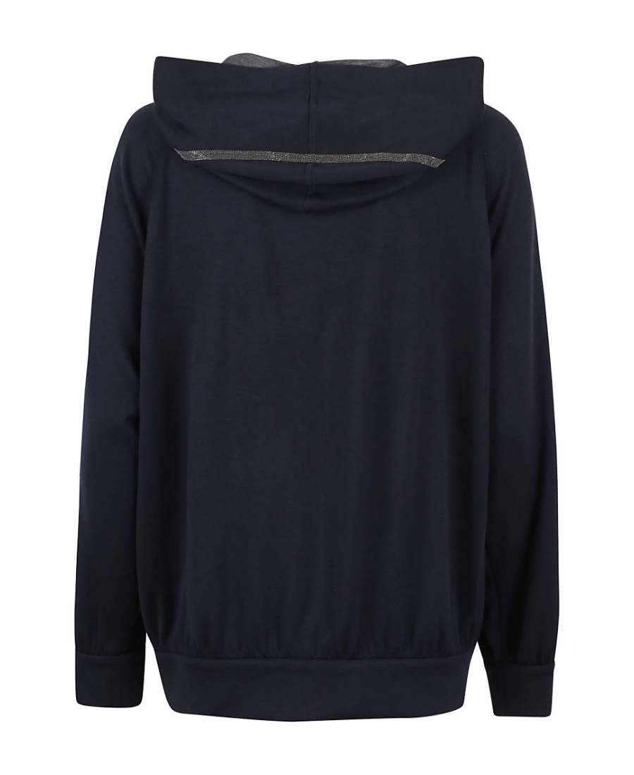 Brunello Cucinelli Monili-trimmed Zipped Hoodie In Blue