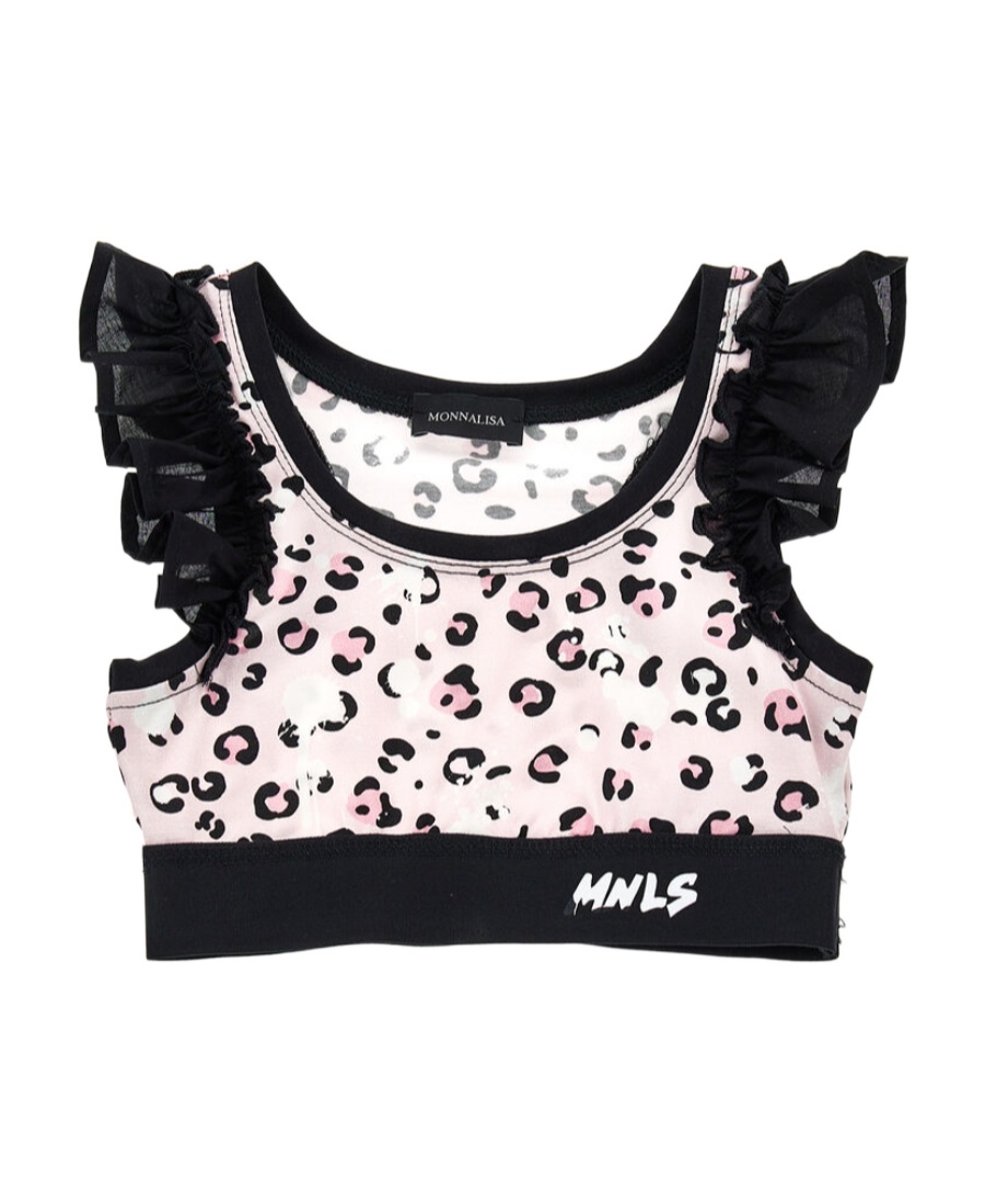 Monnalisa Leopard-print Cropped Tank Top In Black