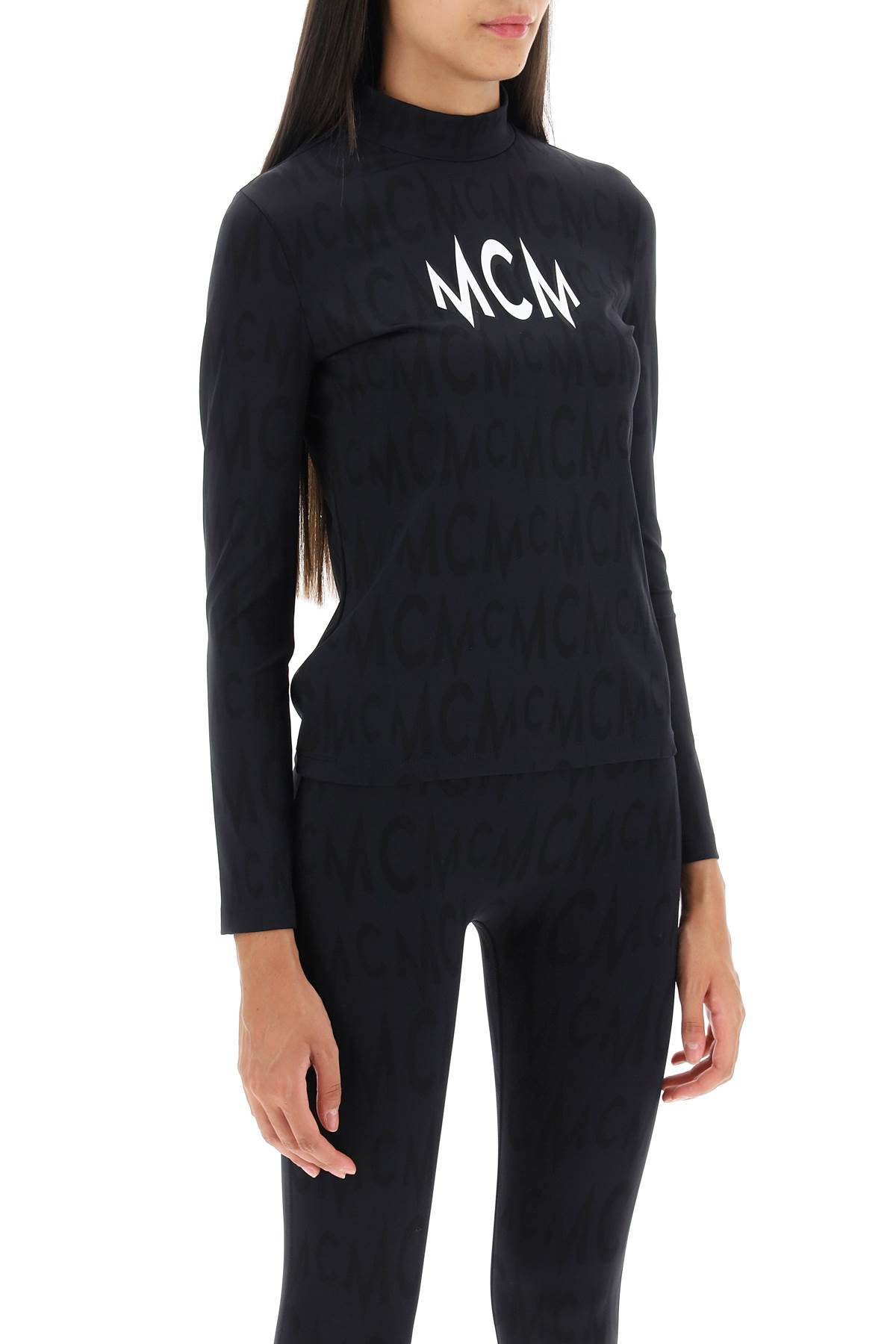 Mcm Logo Printed Long Sleeved T-shirt In Black