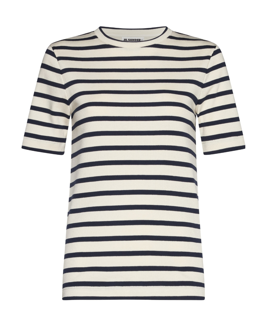 Jil Sander Black And White Knitted Striped T-shirt In Cotton Woman In White