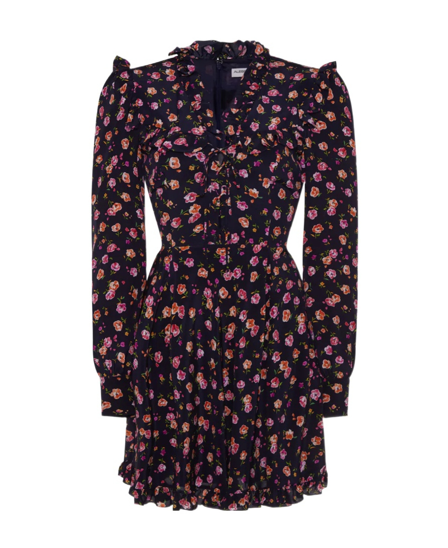 Alessandra Rich Printed Belted Silk Minidress In Black