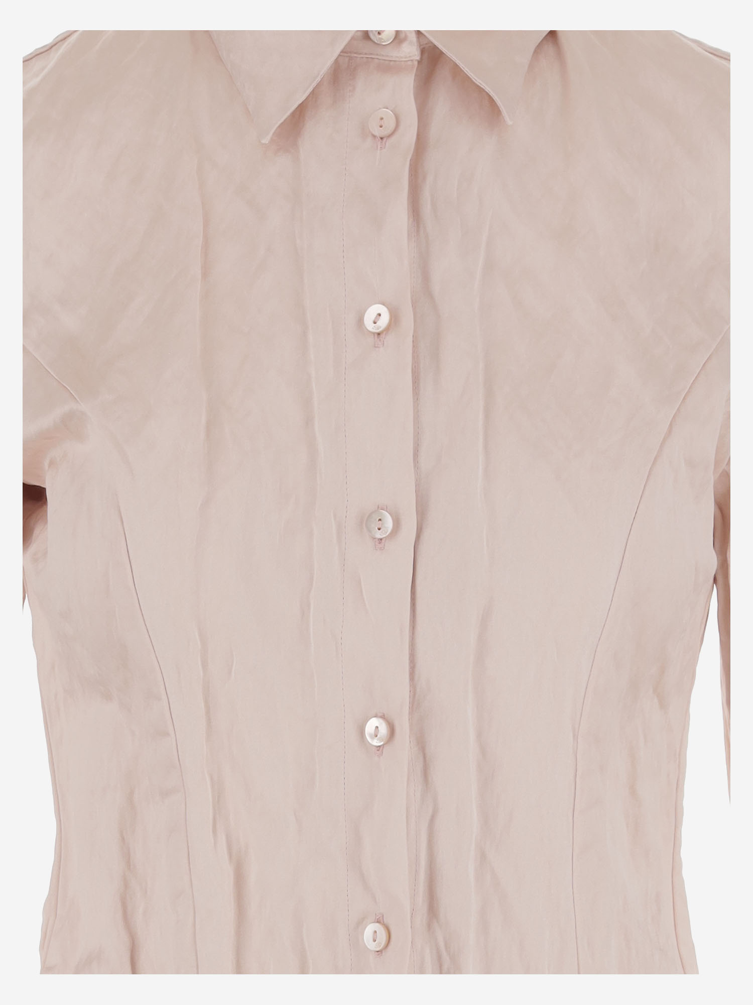 Blumarine Crinkled Satin Shirt In Powder Pink