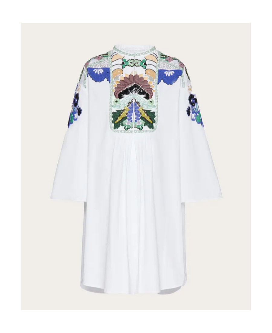 Valentino Embroidery Tight Poplin Tweed Dress In White