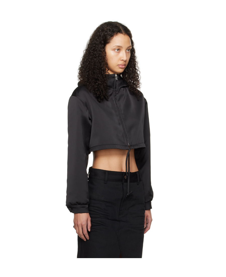 We11 Done Black Cropped Hoodie In Black