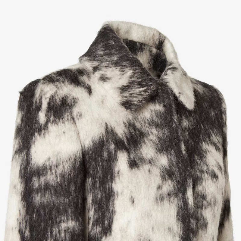 Fendi Frosted Fauna Black And White Wool Coat In Multi