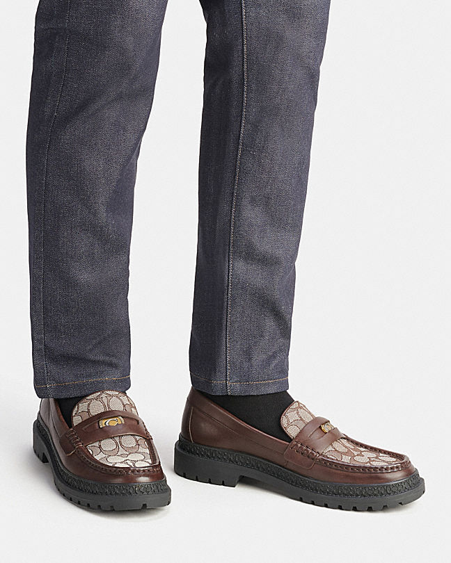 Coach Monogram Jacquard Loafers In Black
