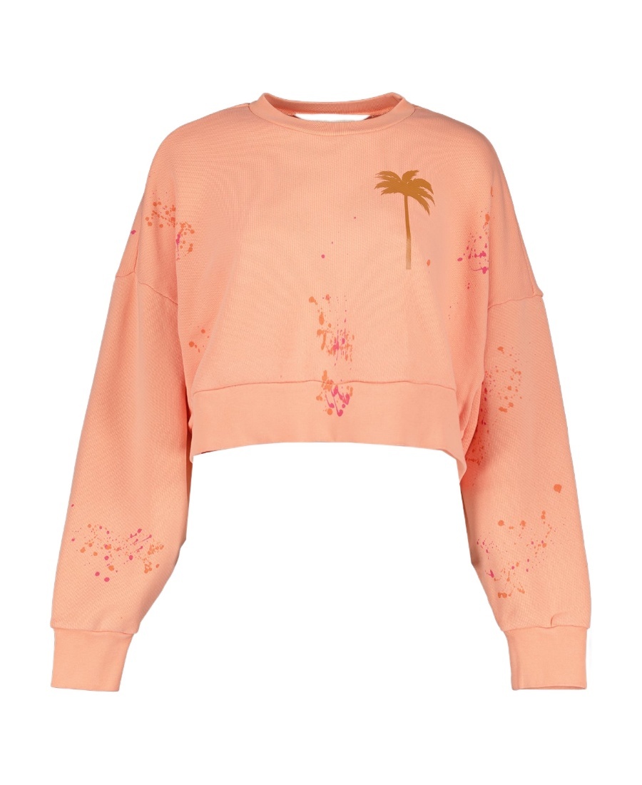 Palm Angels Pxp Palm Tree Printed Cropped Sweatshirt In Pink