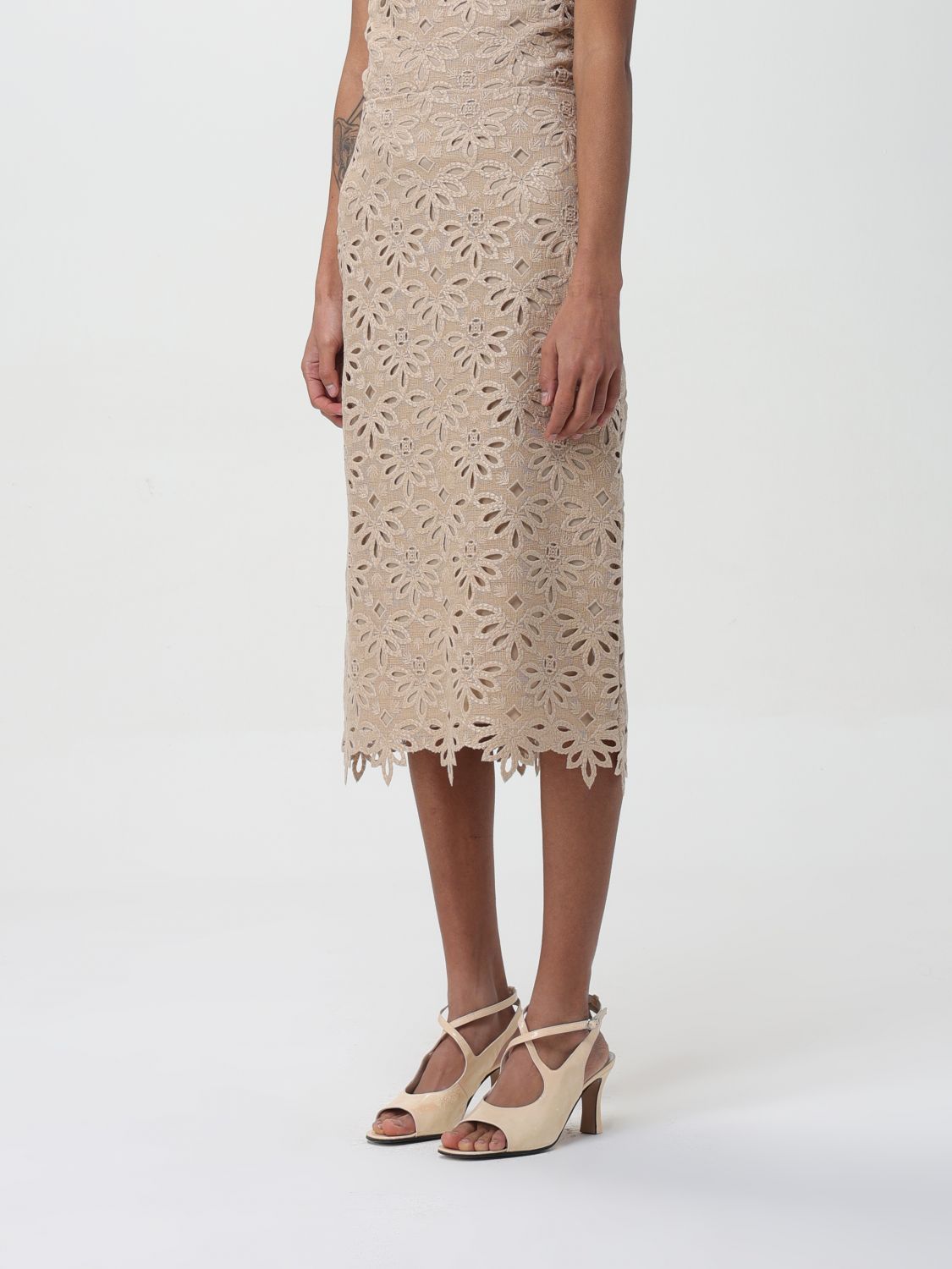 Ermanno Scervino Embroidered Cut-out Detailed Midi Skirt In Nude