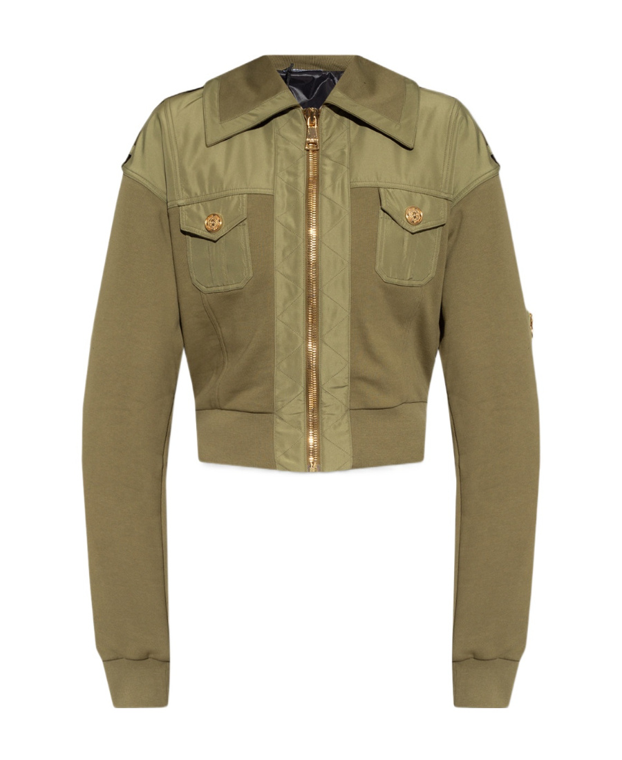 Balmain Cropped Bomber Jacket In Green