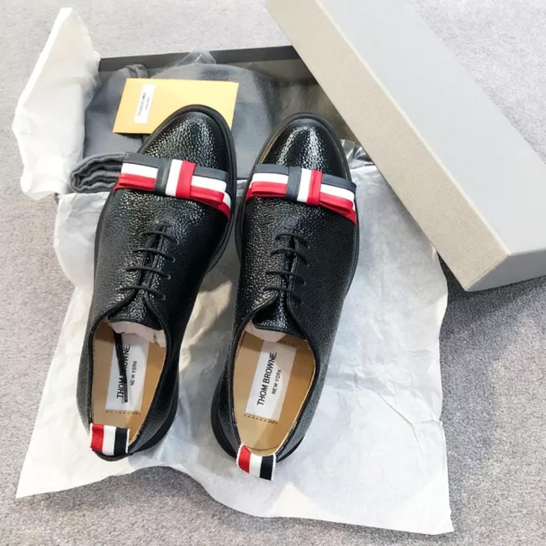 Shop Thom Browne Wholecut Tricolour Bow Shoe In Black