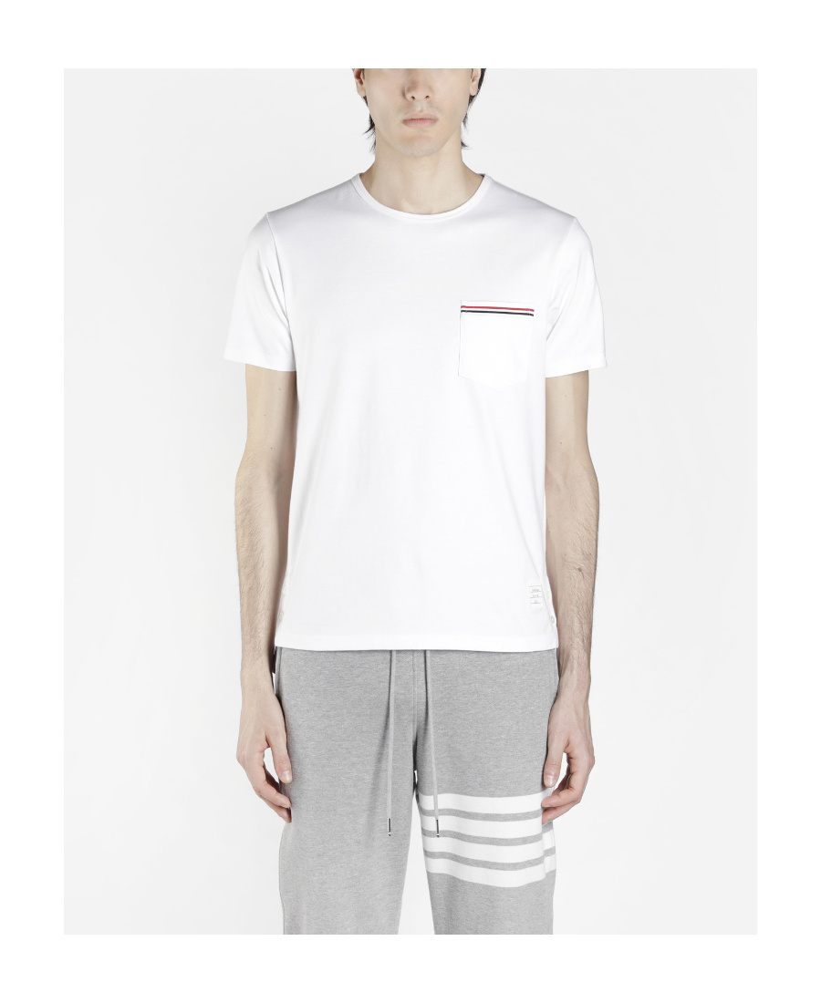 Shop Thom Browne Pocket Cotton T-shirt In White