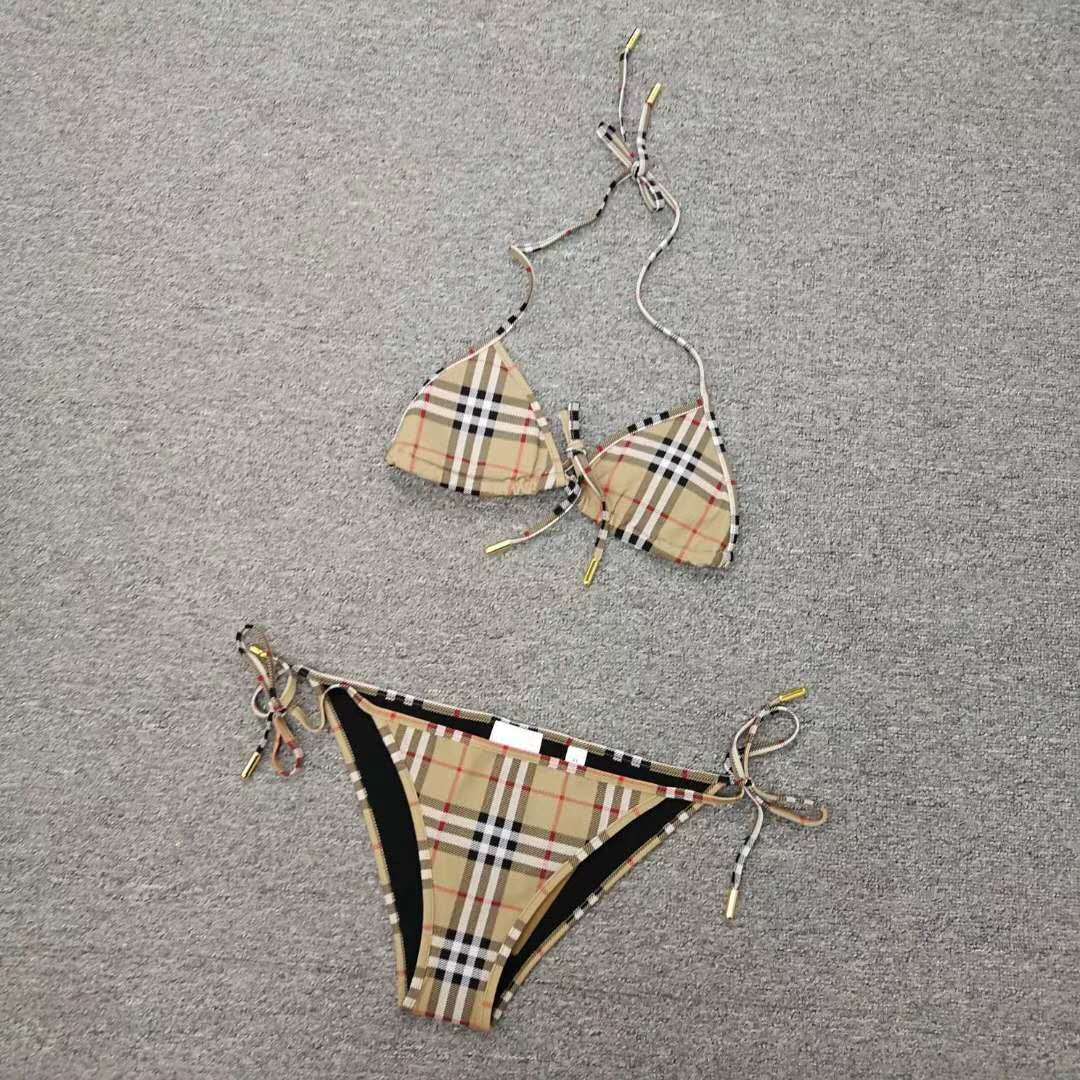Shop Burberry Classic Check Bikini Set In Nude
