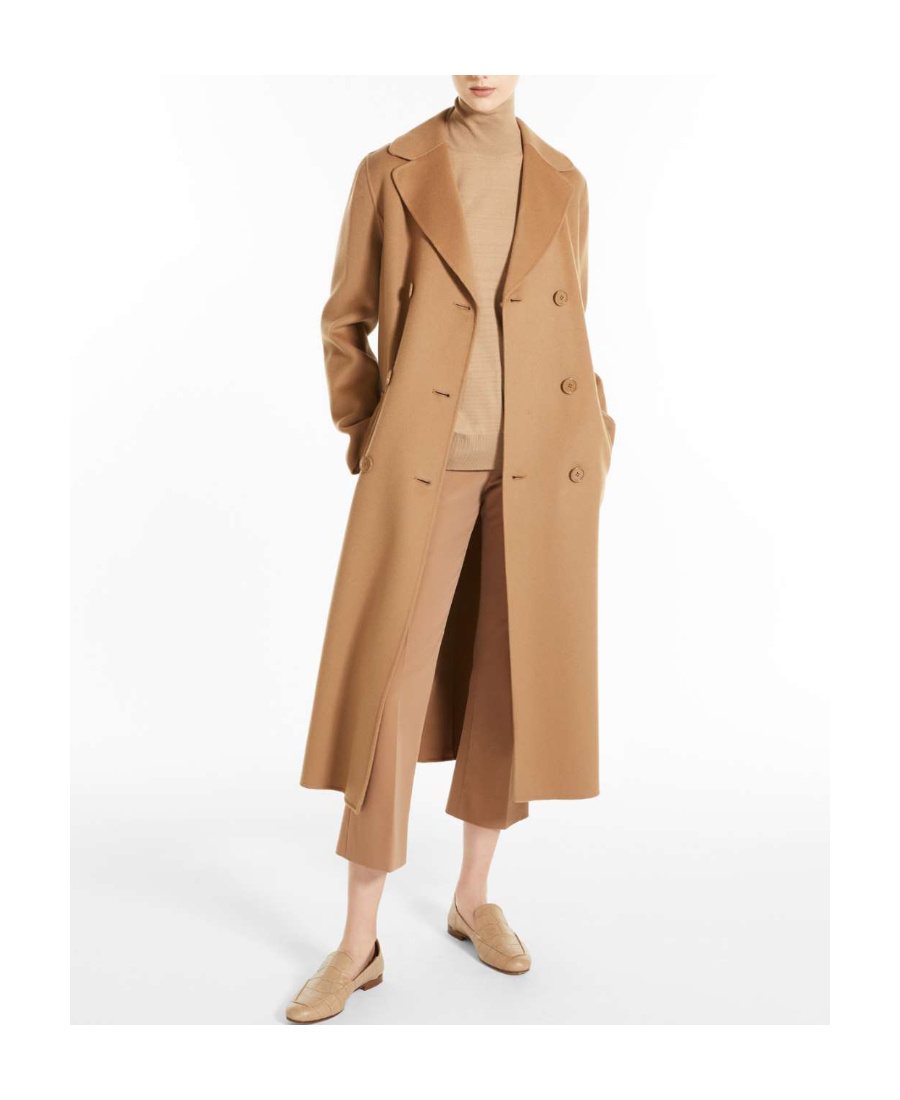 Shop Max Mara Double-breasted Long Wool Coat In Nude