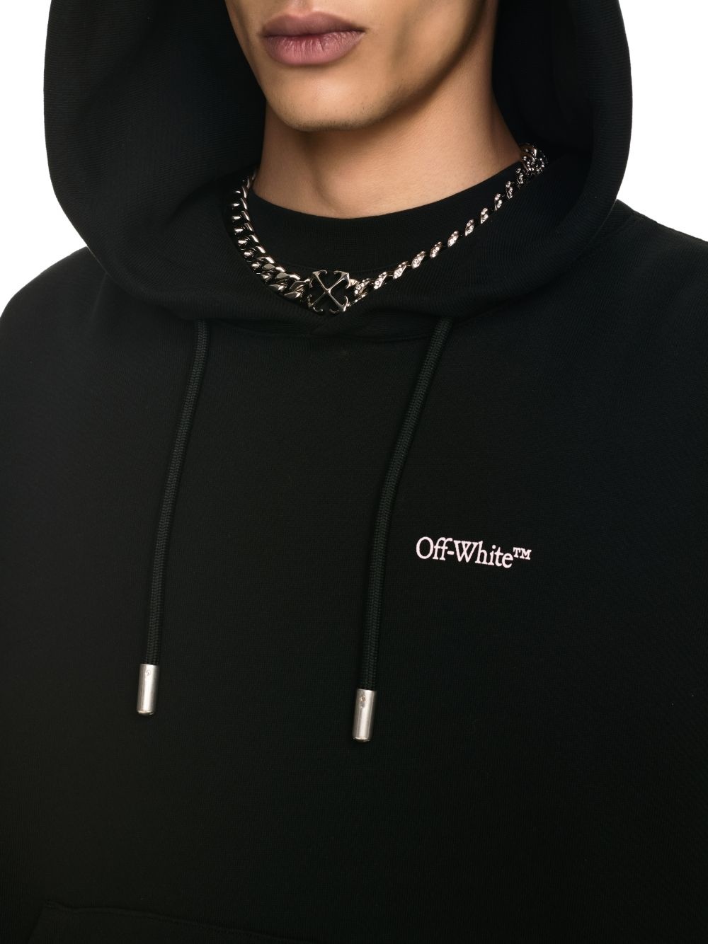 Shop Off-white Logo-embroidered Cotton Hoodie In Black