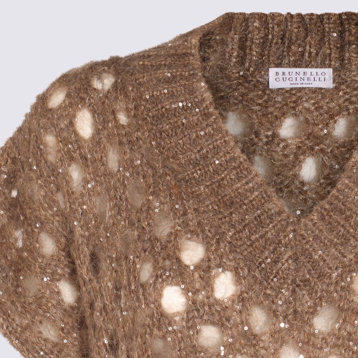 Brunello Cucinelli Crewneck Knitwear Sequin Embellishments In Brown