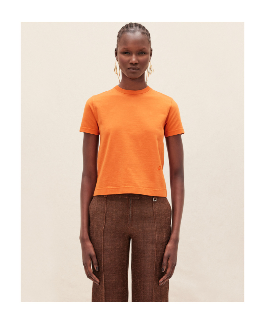 Jacquemus Ava Logo-embroidered Cotton T-shirt In Orange