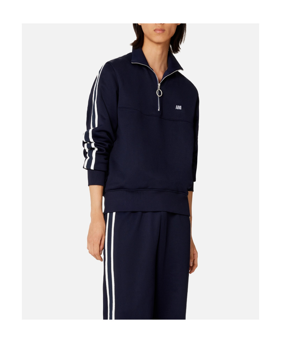 Ami Alexandre Mattiussi Striped Short-zip Pullover Sweatshirt In Black
