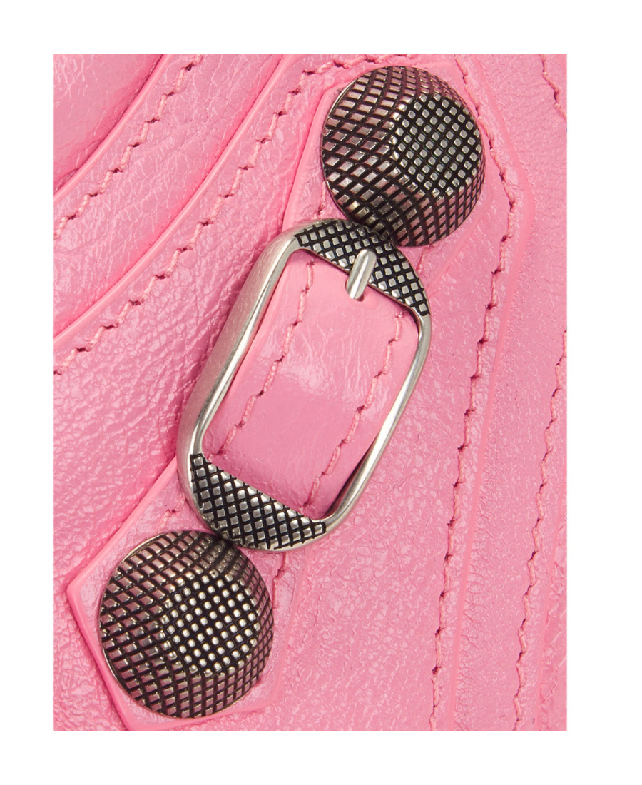 Balenciaga Green Leather Shoulder Handbag With Magnetic Closure And Metal Details In Pink