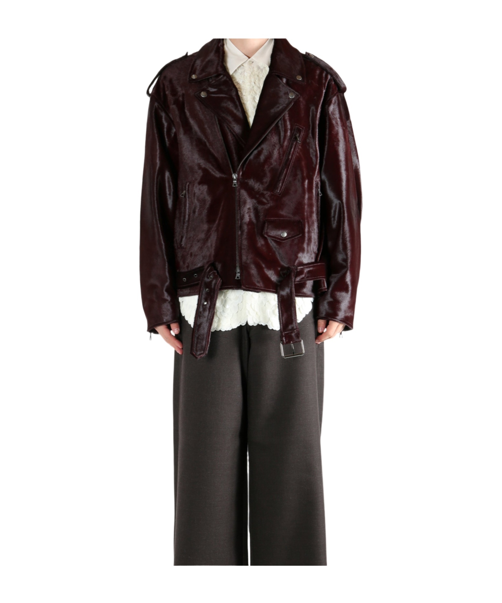 Dries Van Noten Genuine Calf Hair Biker Jacket In Brown