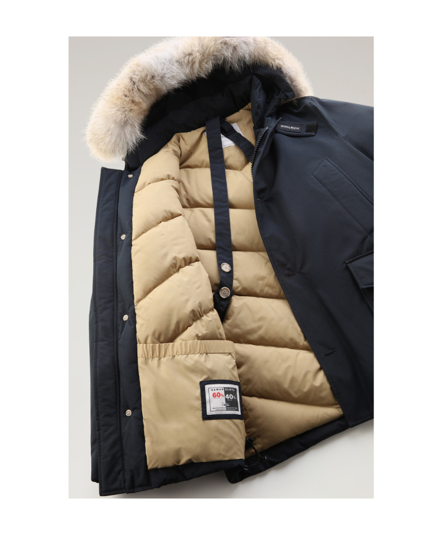 Woolrich Blue Down Filled Jacket With Fur Hood In Black