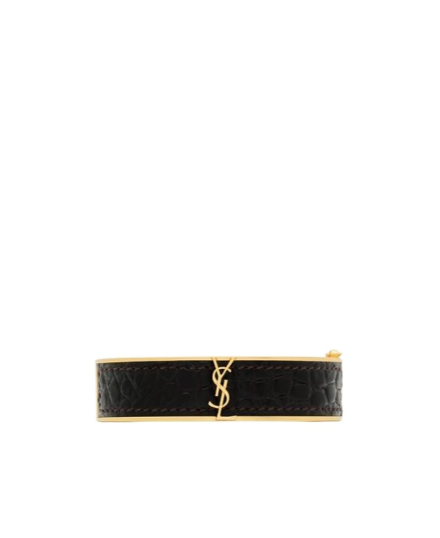 Saint Laurent Cassandre Leather Bracelet In Brown