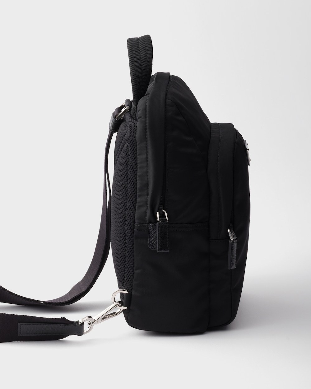 Prada Structured Leather Backpack With Logo Zipper Closure