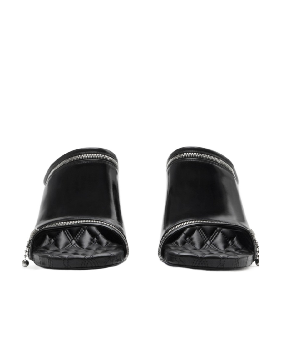 Burberry Glossy Leather Peep Mules In Black