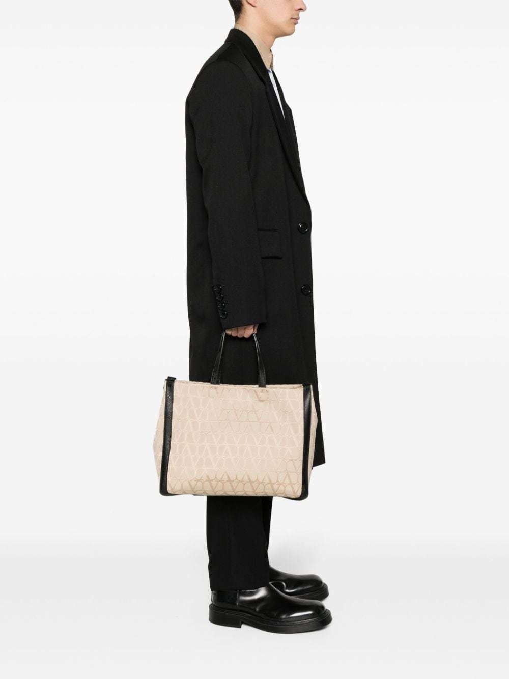 Valentino Structured Two-tone Canvas Tote In Nude