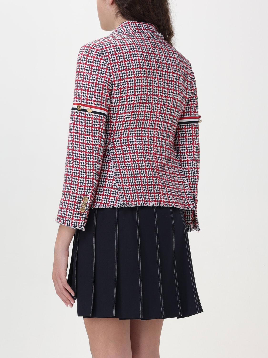 Thom Browne Check-pattern Tweed Jacket In Black