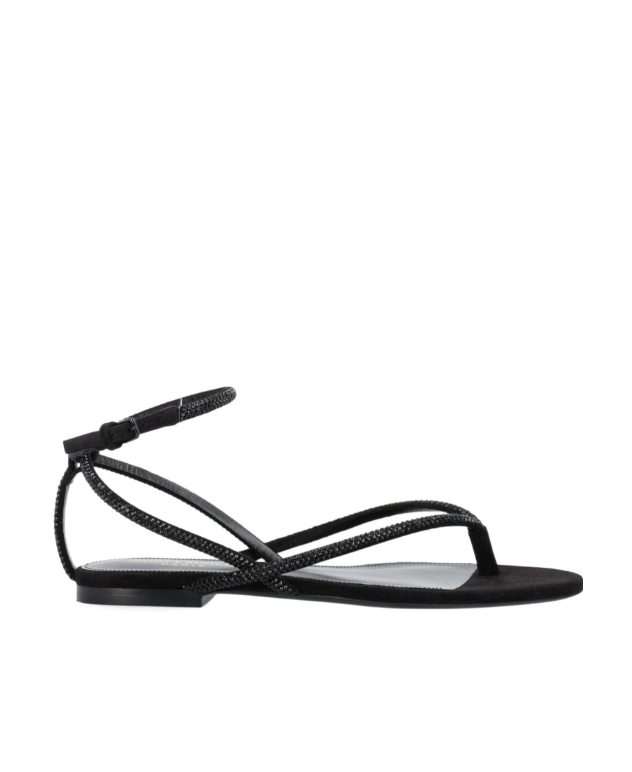 Saint Laurent Jota 05 Flat Leather Sandals In Black