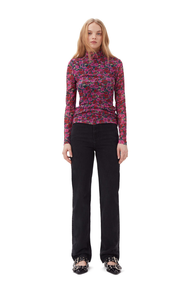 Ganni Straight Denim Trousers In Black