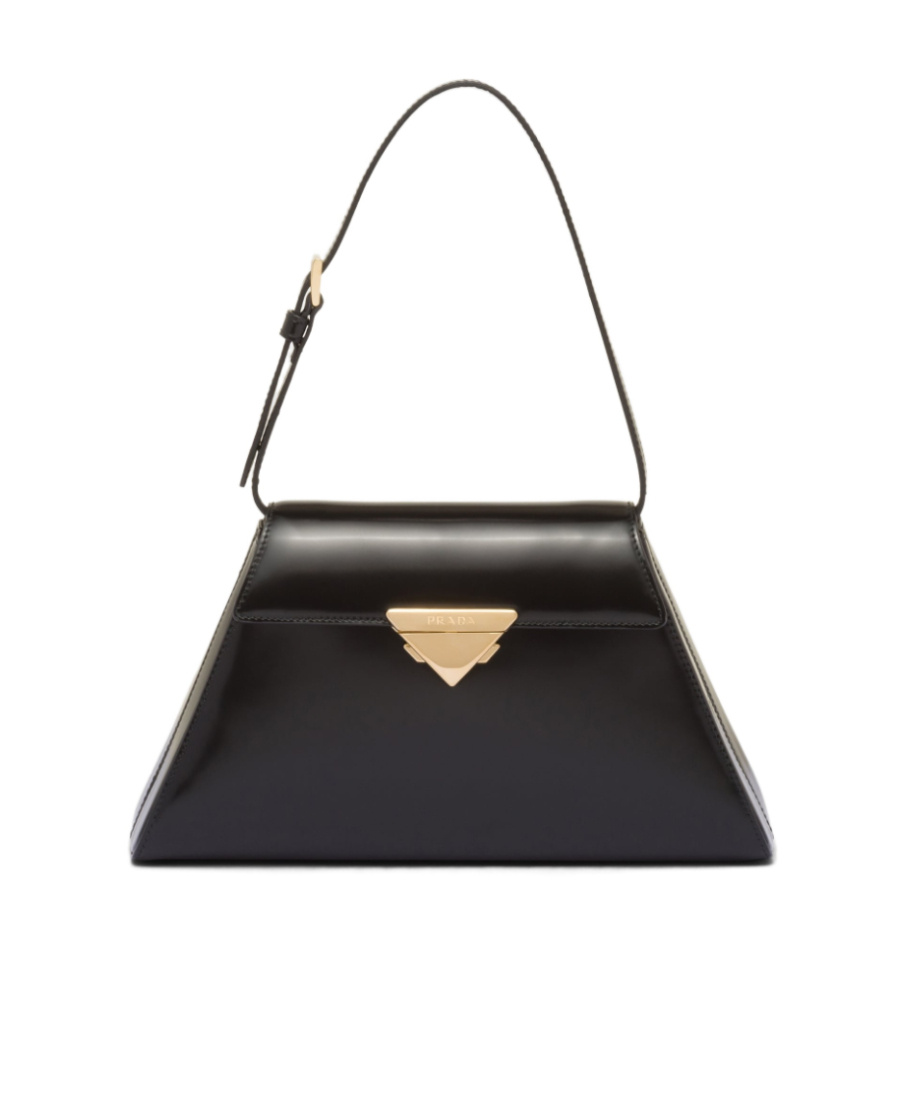 Prada Leather Shoulder Bag Adjustable Straps In Black