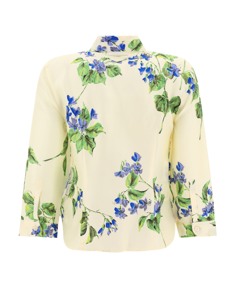 Prada Floral Print Silk Shirt In White