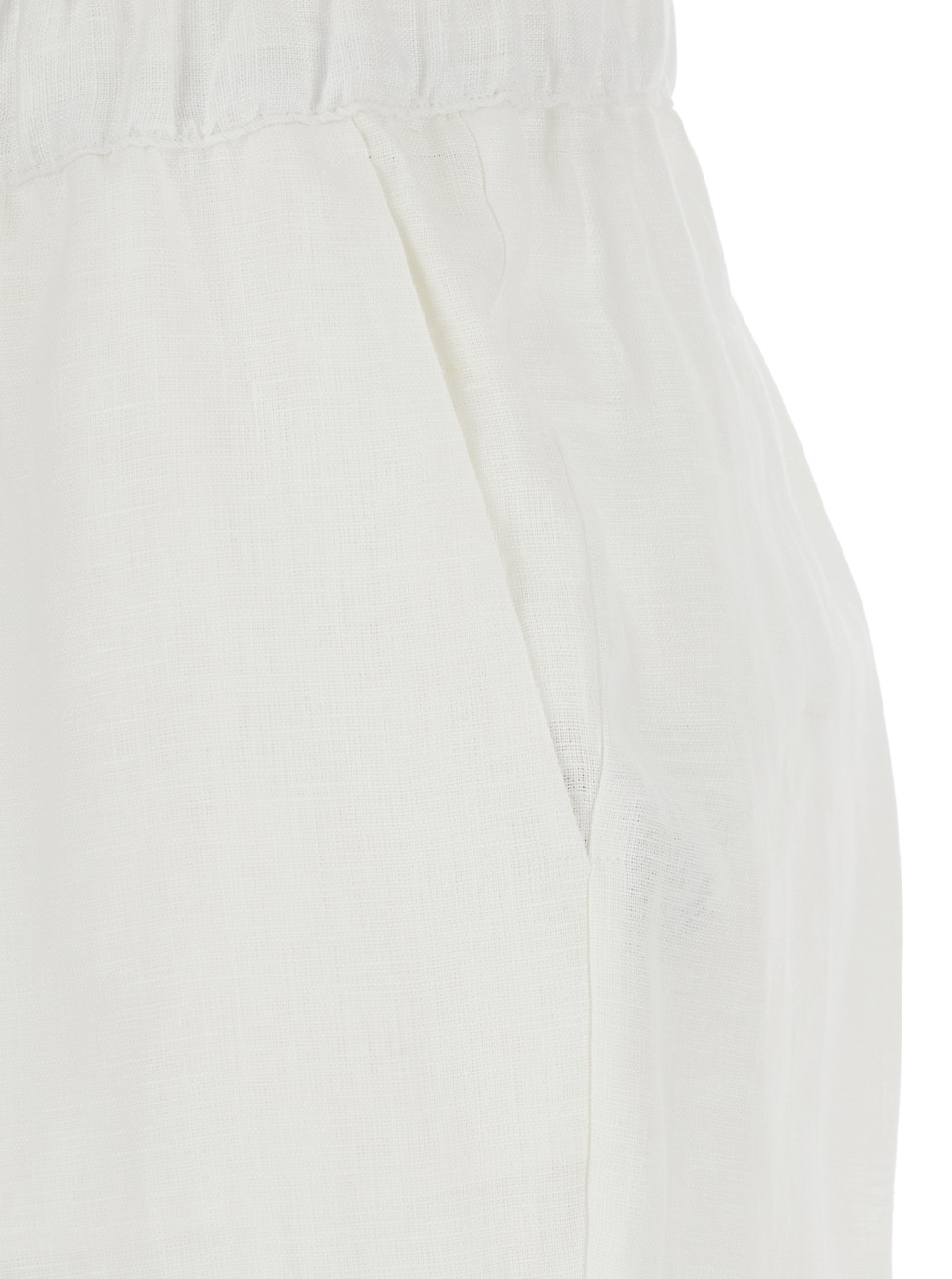 Semicouture White Pants With Elastic Waist With Drawstring In Linen Woman