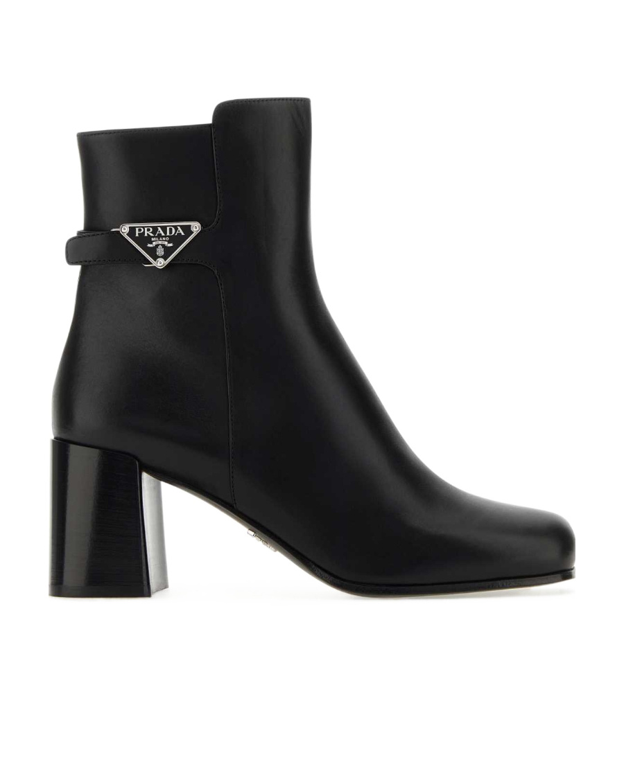Prada Triangle-plaque Ankle Boots In Black