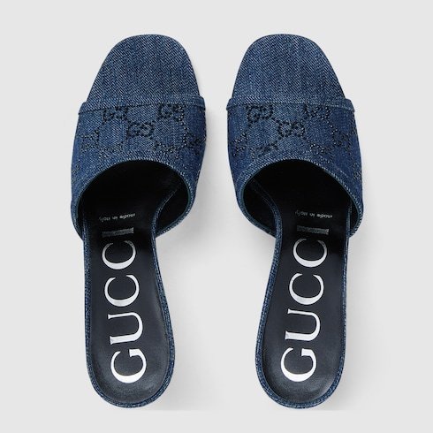 Gucci 80mm Gg-monogram Denim Mules In Blue