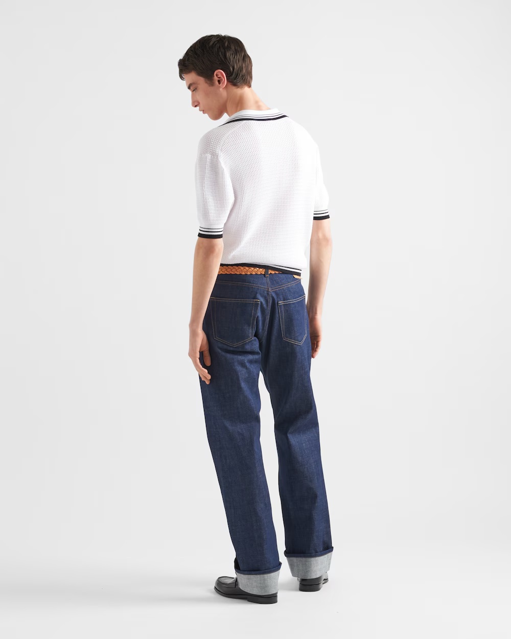 Prada Logo-intarsia Polo Top In White