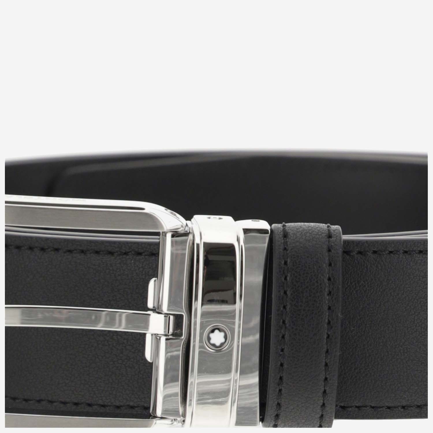 Montblanc Silver-tone Leather Buckle Belt