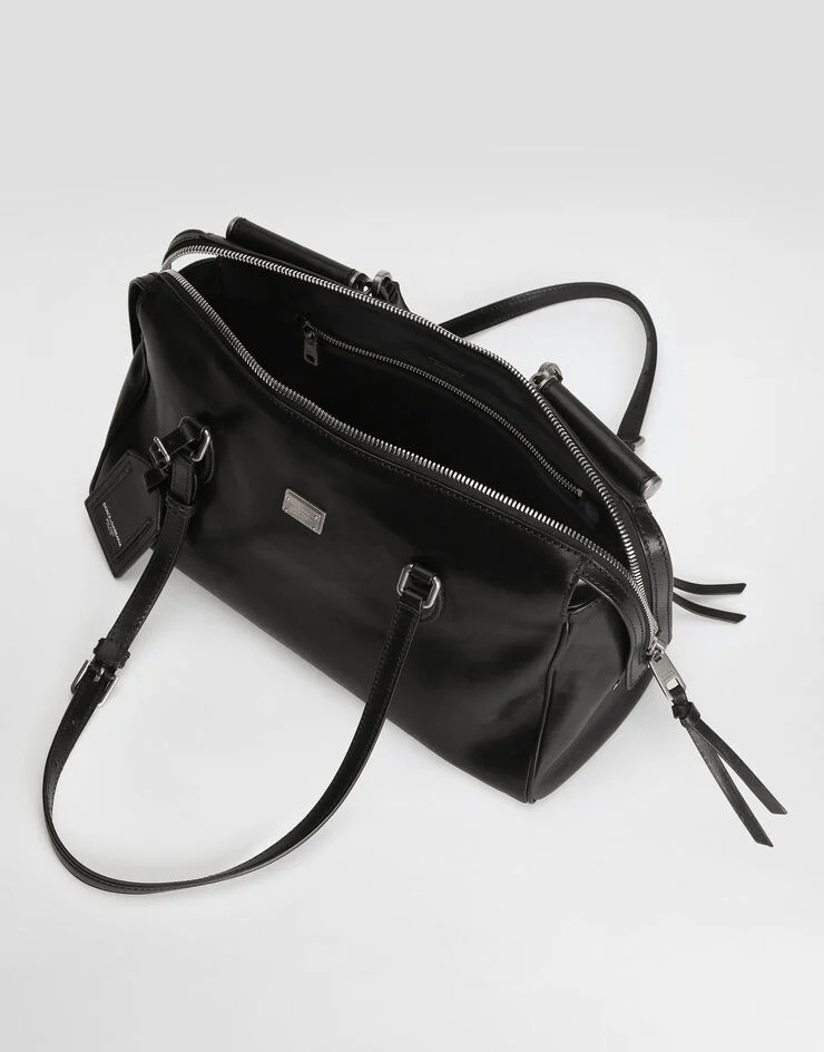 Dolce & Gabbana Vittoria Calfskin Leather Bag In Black