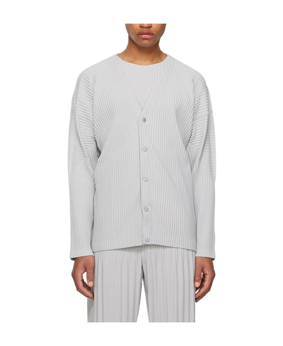 Issey Miyake Ribbed Texture V-neck Cardigan Pockets In White