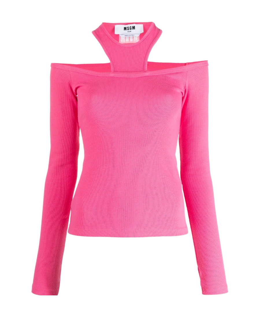 Msgm T-shirt With Round Neck And Bare Shoulder In Pink