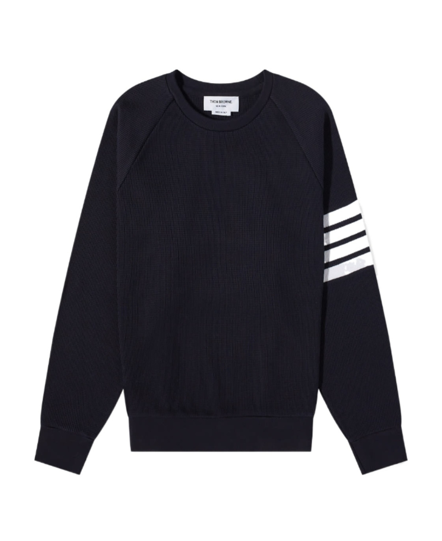 Thom Browne Milano Four Bar Stripe Crew Knit Pullover In Navy Blue
