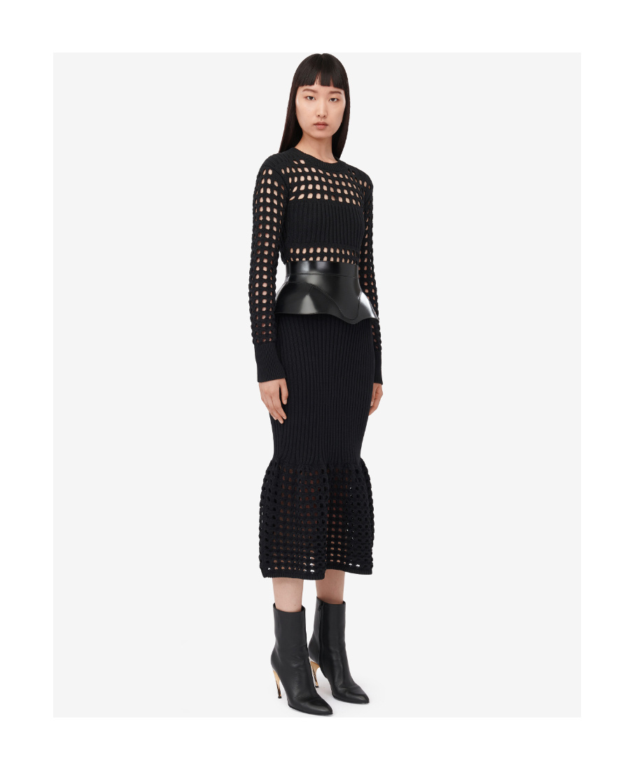 Alexander Mcqueen 3-d Cutout Mesh Mermaid Skirt Midi Dress In Black