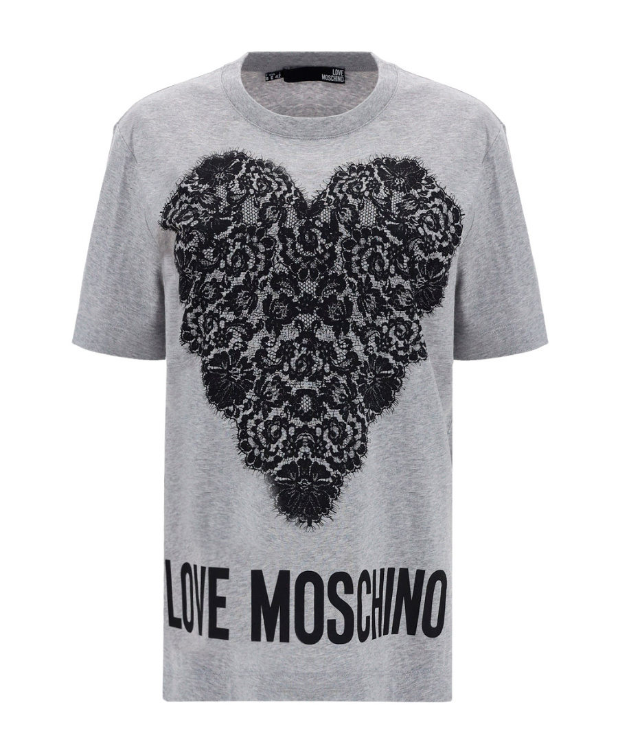 Moschino Round Collar Logo T-shirt In Gray