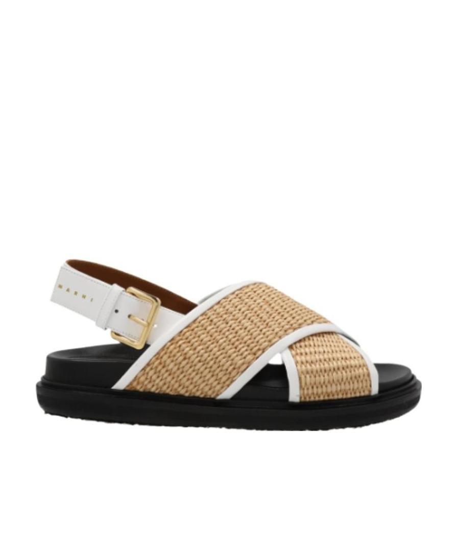 Marni Raffia And Leather Criss-cross Fussbett Sandal In Black