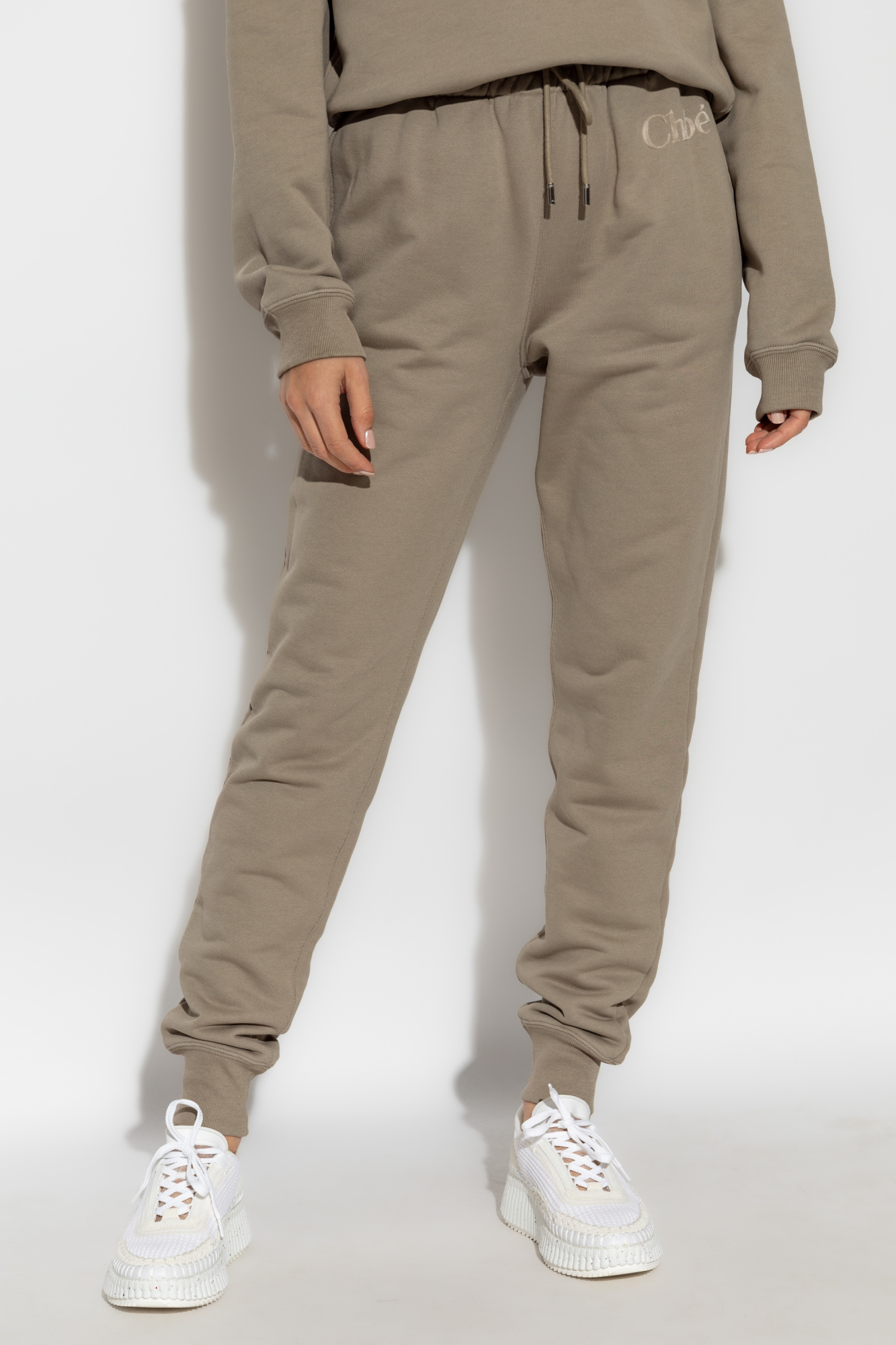 Chloé Logo Print Track Pants In Gray