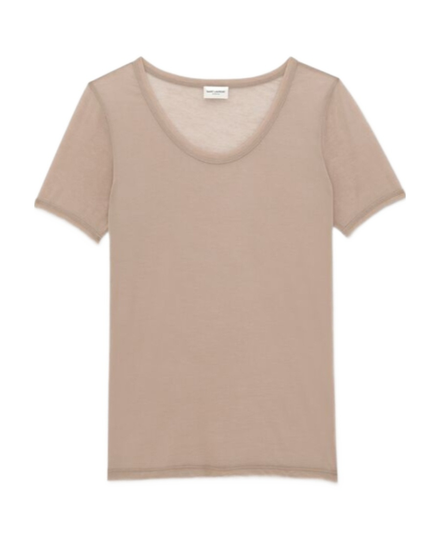 Saint Laurent Mélange-effect Sheer Cotton T-shirt In Nude