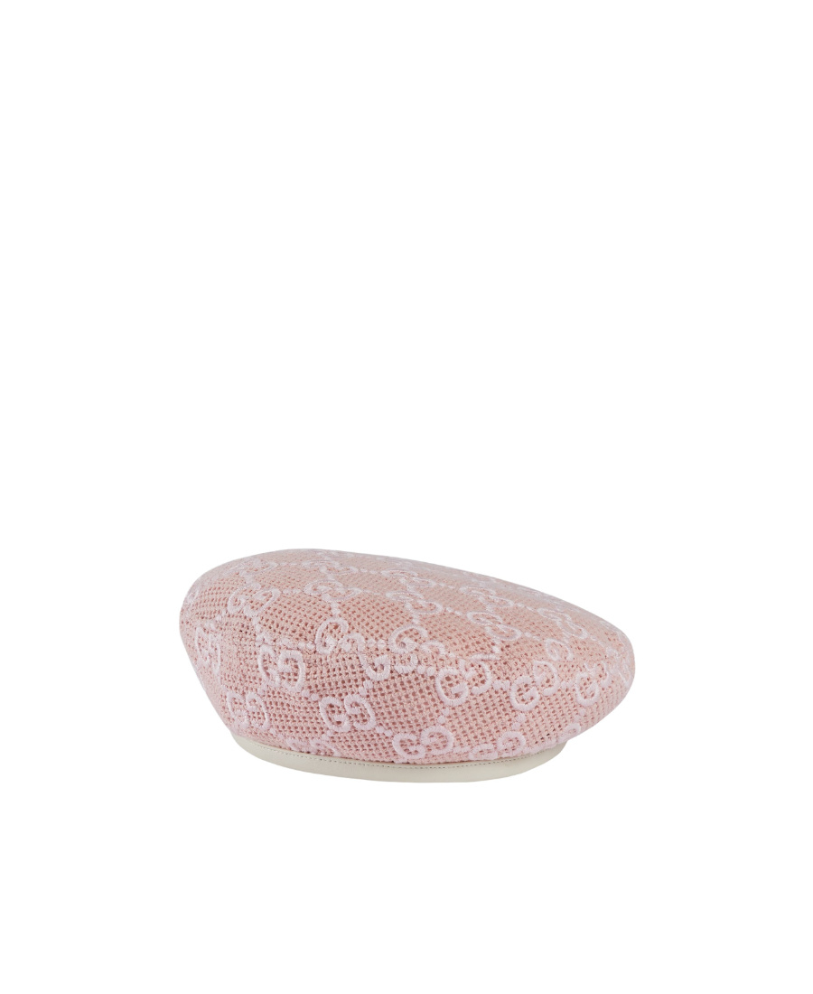 Gucci Gg-embroidered Crochet Cotton Beret In Nude
