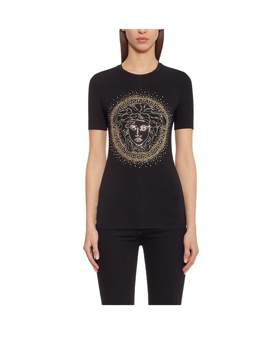 Versace Medusa Head Studded T-shirt In Black